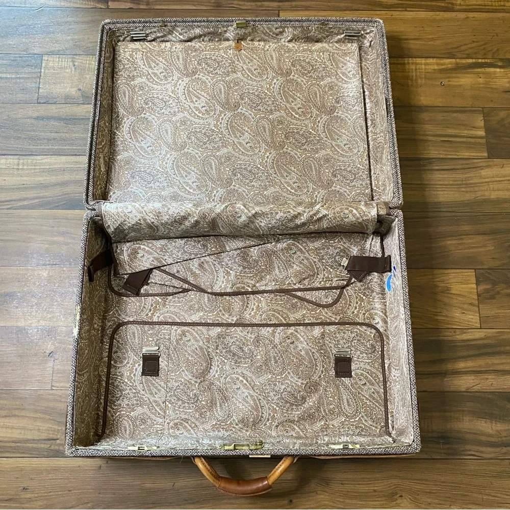 Vintage Hartmann Tweed Brown Leather Carry On Travel Luggage 25”18”x8”